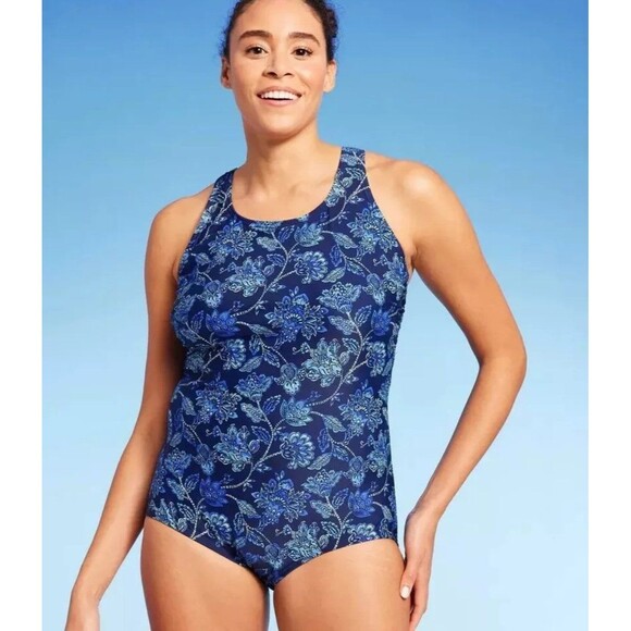 NWT Land’s End UPF 50 Full Coverage High Neck Tugless One Piece Suit - Picture 1 of 2